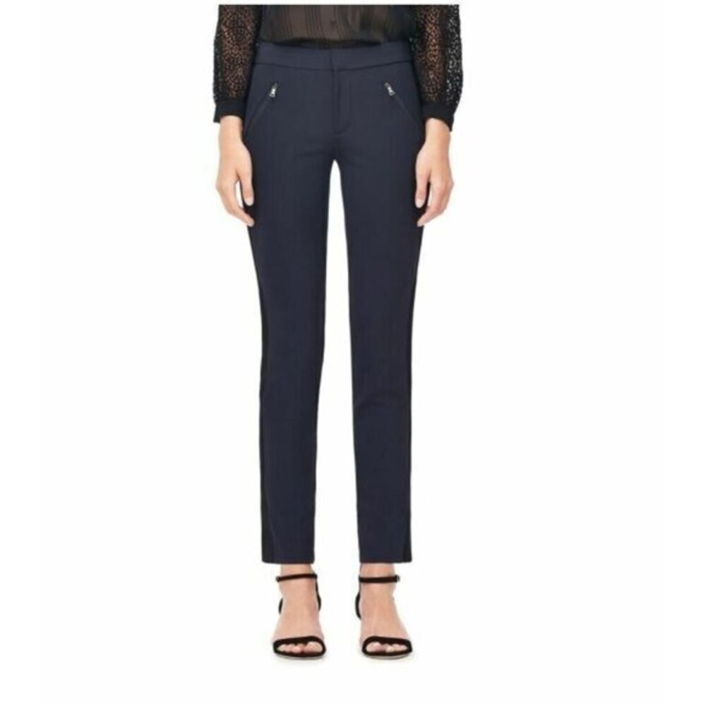Rebecca Taylor Ava Techy Navy Pants Tuxedo Stripe Zippers Slim Straight Sz 4 New
